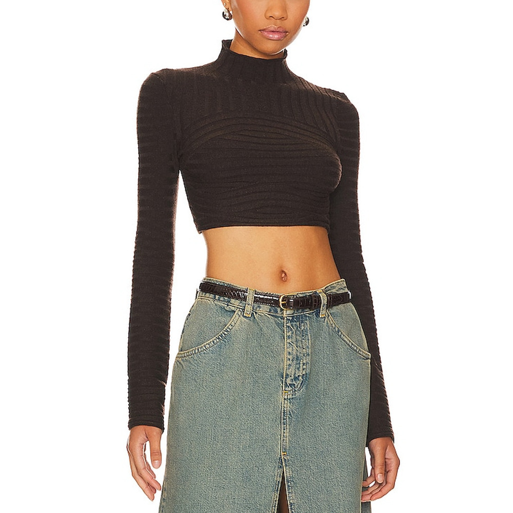 Nbd 'Dylan' Brown Wide Rib Cropped Sweater Size XS